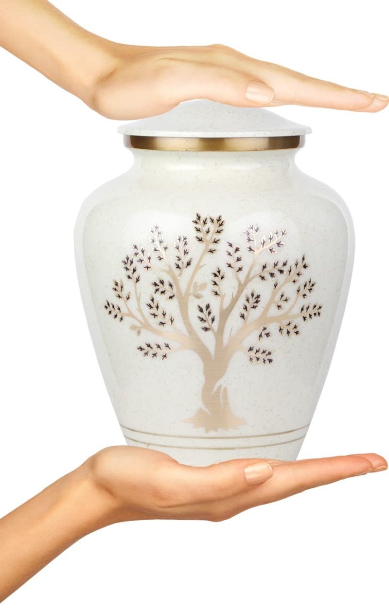 BOLD & DIVINE Tree of Life Large Cremation Urn for Human Ashes | 200 Cubic Inches | Decorative Urn for Ashes Adult Female & Male, Funeral Urns - Pearl Marble - Image 3